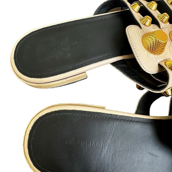 Balenciaga Beige Leather Arena Giant Studded Flat Slides Size 36.5 - Picture 5 of 9